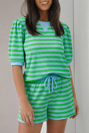 Puff Sleeve Colorblock Two-piece Set