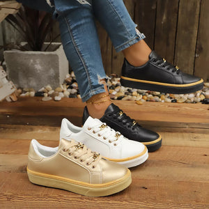 Round Toe Platform Sneakers in White, front view