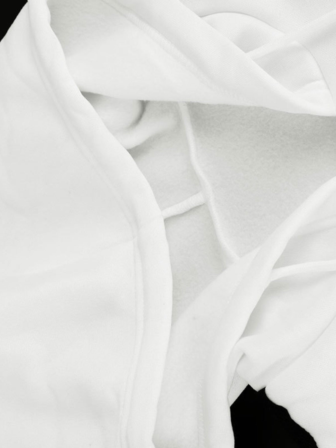 White zip-up hoodie with drawstring hood and soft fleece lining.
