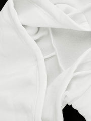 White zip-up hoodie with drawstring hood and soft fleece lining.