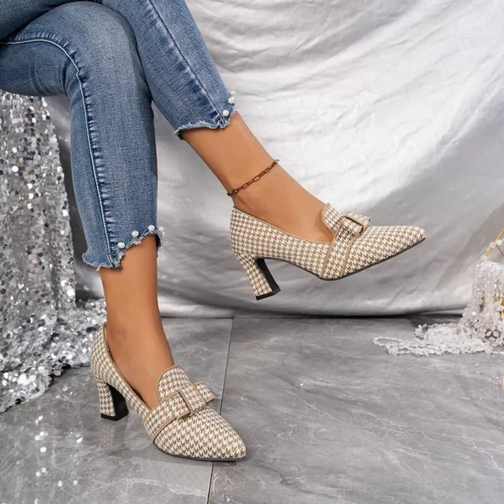 Point Toe Block Heel Pumps, back view