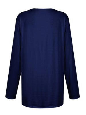 Navy relaxed fit tunic with long sleeves and a crew neck.