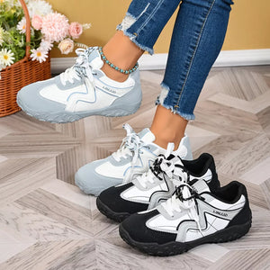Round Toe Lace Up Sneakers in Black, front view