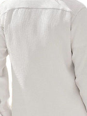 Men's white waffle knit button-up shirt with long sleeves.