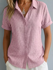 Full Size Collared Short Sleeve Shirt Plus Size in Lotus Color, product detail