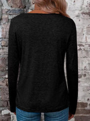 Crisscross V-neck Long Sleeve T-shirt in Pure Black, view 12