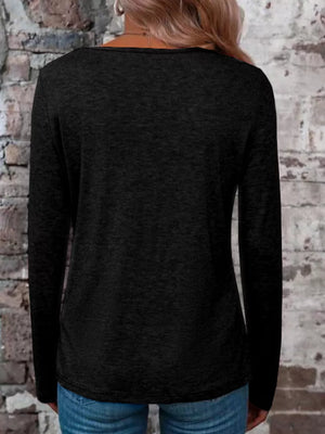 Crisscross V-neck Long Sleeve T-shirt in Pure Black, view 12