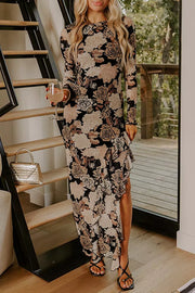 Floral Long Sleeve Asymmetric Mesh Dress, close-up detail