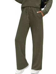Casual Long Sleeve Crewneck Top & Drawstring Pants Set