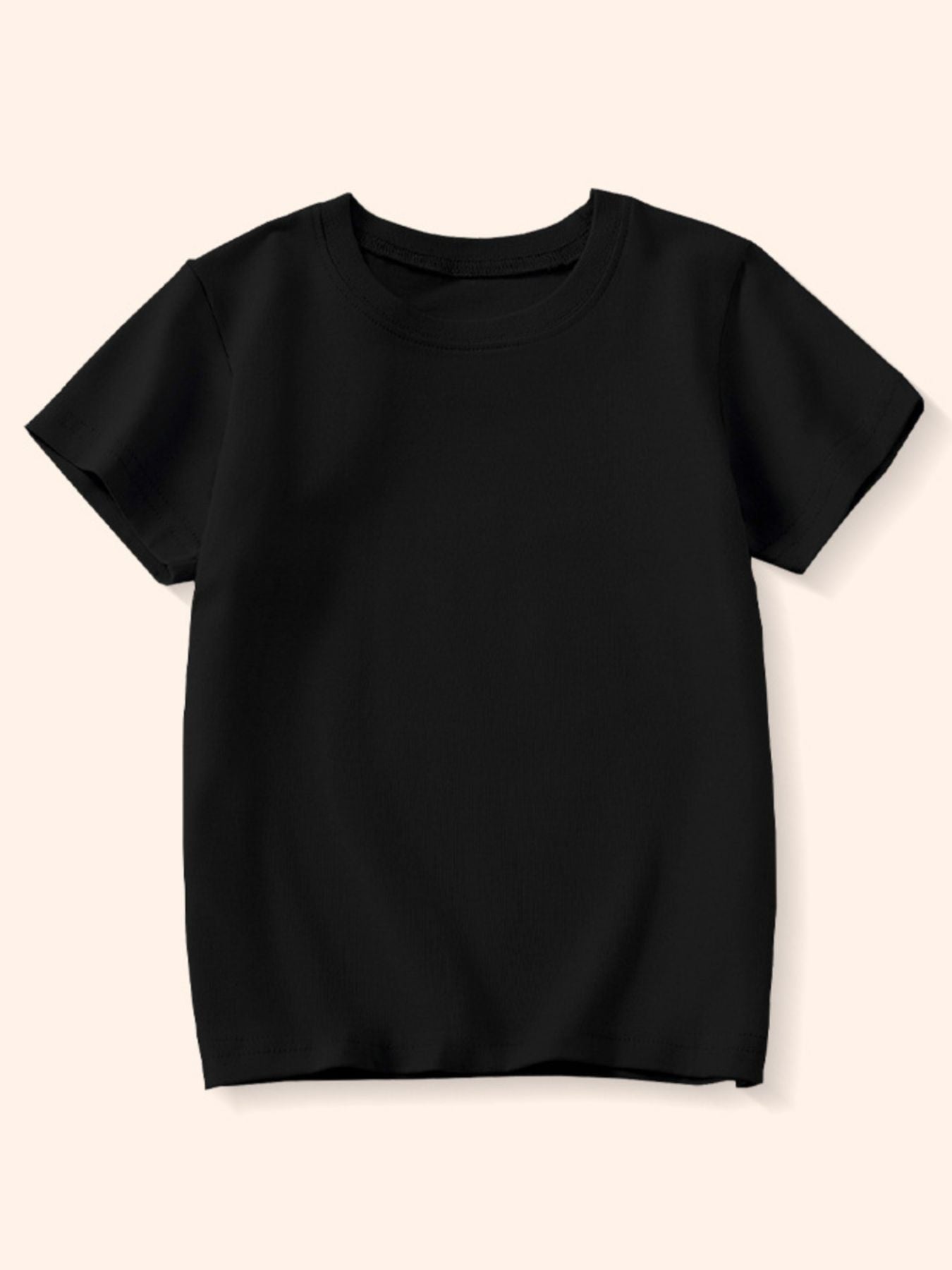 Black cotton toddler crew-neck t-shirt with short sleeves.