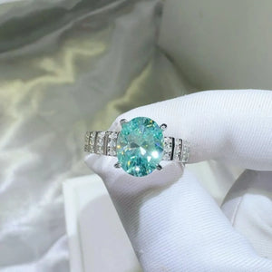 Turquoise aquamarine halo oval ring with diamond band