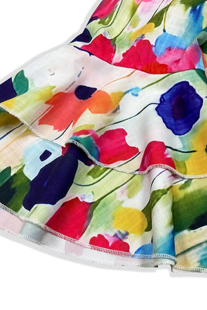 V-neck Ruffle Sleeve Floral Mini Dress in Multicolor, model styling view