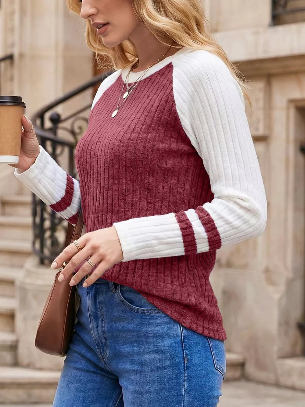 Ribbed Raglan Sleeve T-shirt, close-up detail
