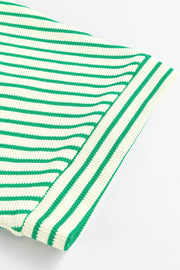 Green striped resort shirt romper with tie detail