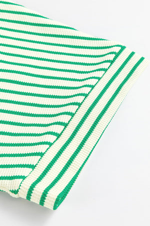 Green striped resort shirt romper with tie detail
