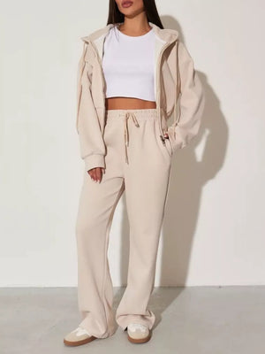 Zip-up Hoodie And Wide-leg Pants Set in Pink, alternate angle