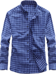 Men's Classic Plaid Button-down Shirt Plus Size in Red-Violet, side view