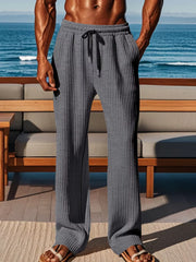 Men's Ribbed Knit Wide-leg Sweatpants Plus Size, front view