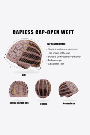 Wig cap construction details showing open weft and adjustable tabs