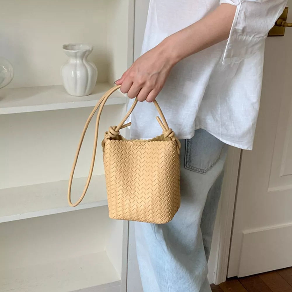 Woven Straw Crossbody Bag in Yellow, back view