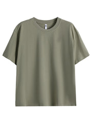 Military green cotton crew neck t-shirt with short sleeves