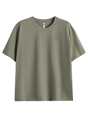 Military green cotton crew neck t-shirt with short sleeves