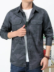 Men's Plus Size Camouflage Print Long Sleeve Shirt in Army Green, back view