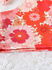 Children's Floral Print Crop Top And Striped Pants Set in Orange Red, model styling view