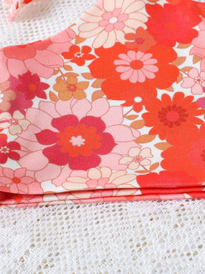 Children's Floral Print Crop Top And Striped Pants Set in Orange Red, model styling view