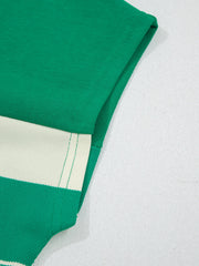 Green and white striped cap sleeve t-shirt with crew neck detail