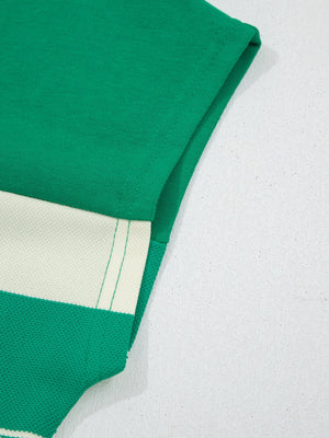 Green and white striped cap sleeve t-shirt with crew neck detail