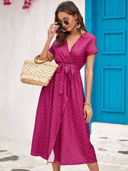 Floral Surplice Midi Dress With Tie Waist