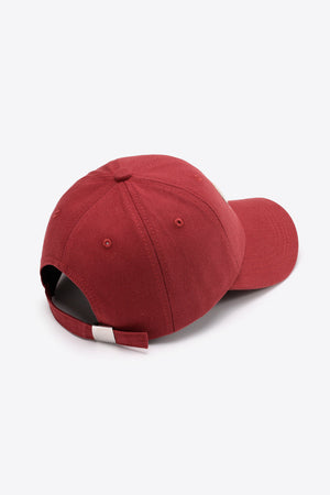 Deep Red baseball cap with adjustable strap and metal buckle detail