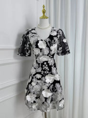 Floral Embroidery V-neck Mini Dress