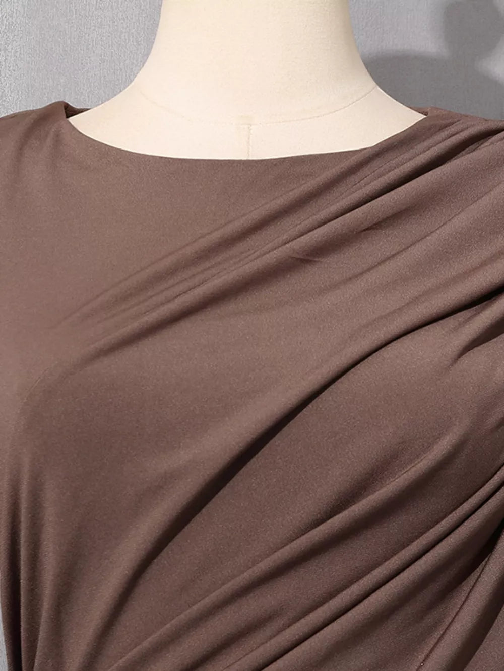 Ruched Long-sleeve Maxi Dress With Cutout in Brown, back view
