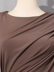 Ruched Long-sleeve Maxi Dress With Cutout in Brown, back view