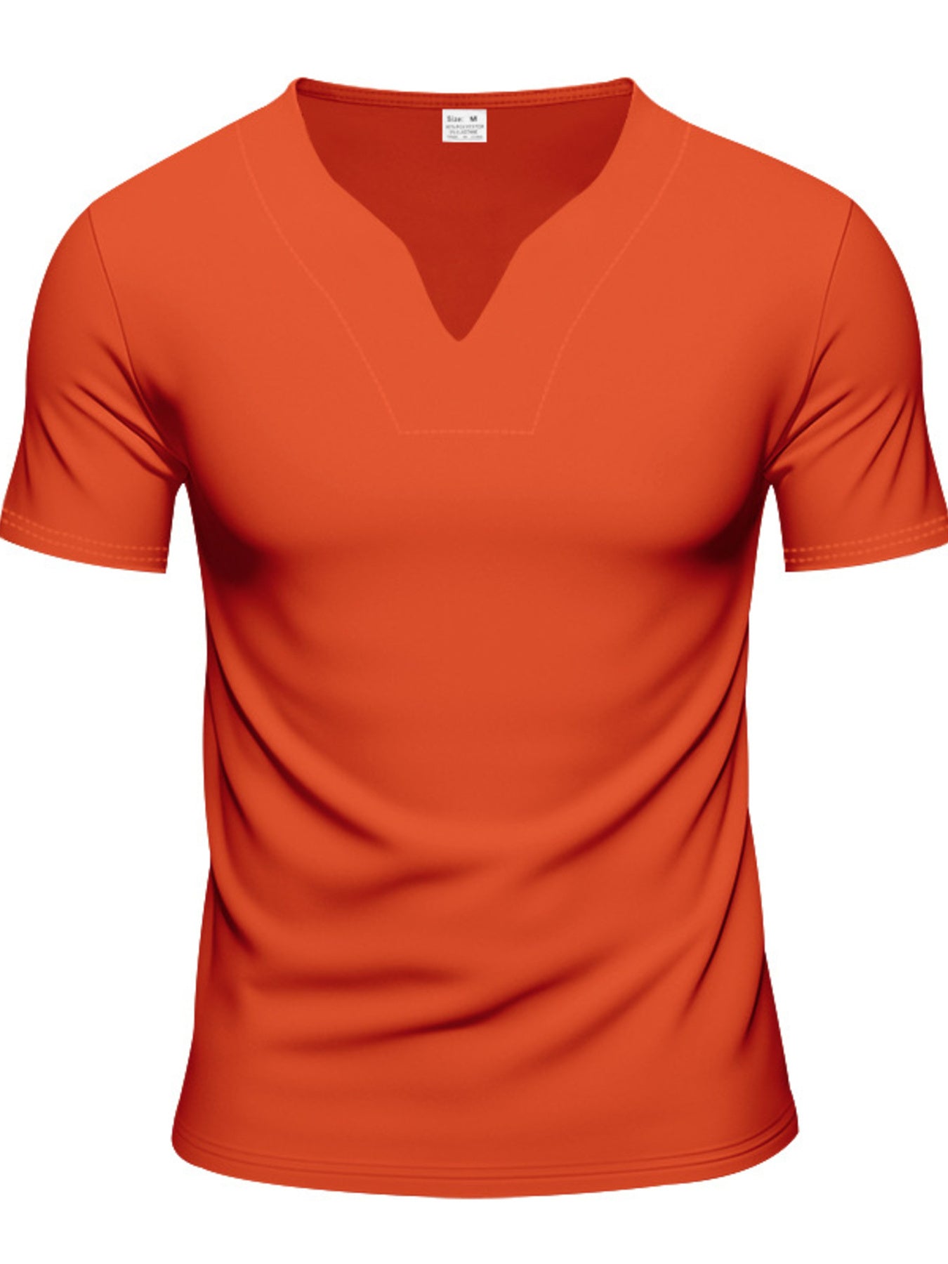 Men's orange cotton t-shirt with notched V-neck and short sleeves