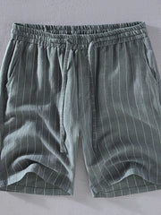 Grey striped drawstring chino shorts with pockets