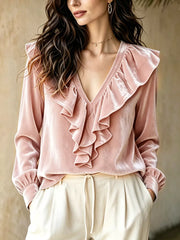 V-neck Long-sleeve Top in Sky Blue, editorial view