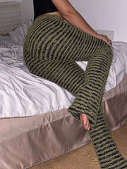 Striped Fuzzy Knit Pants in Army Green, alternate angle