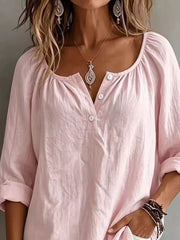 Button Detail Long Sleeve Top in Light Blue, side view