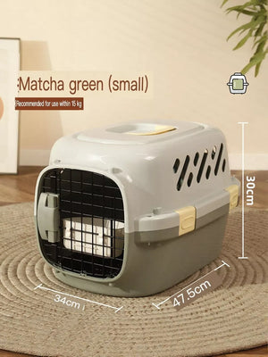Two-tone Matcha Green small hard-sided pet carrier with ventilation and secure latch.
