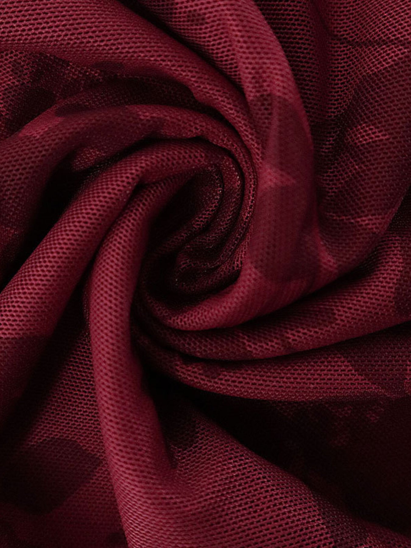 Burgundy floral mesh bodycon mini dress fabric detail