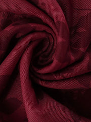 Burgundy floral mesh bodycon mini dress fabric detail