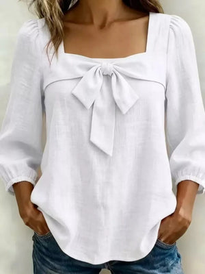 Full Size Bow Front Square Neck Blouse Plus Size, front view