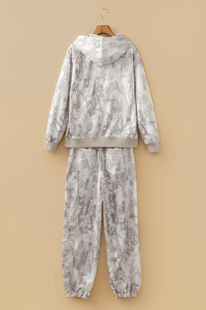 Multicolour Abstract Print Long Sleeve Pant Set in Light Gray, product detail
