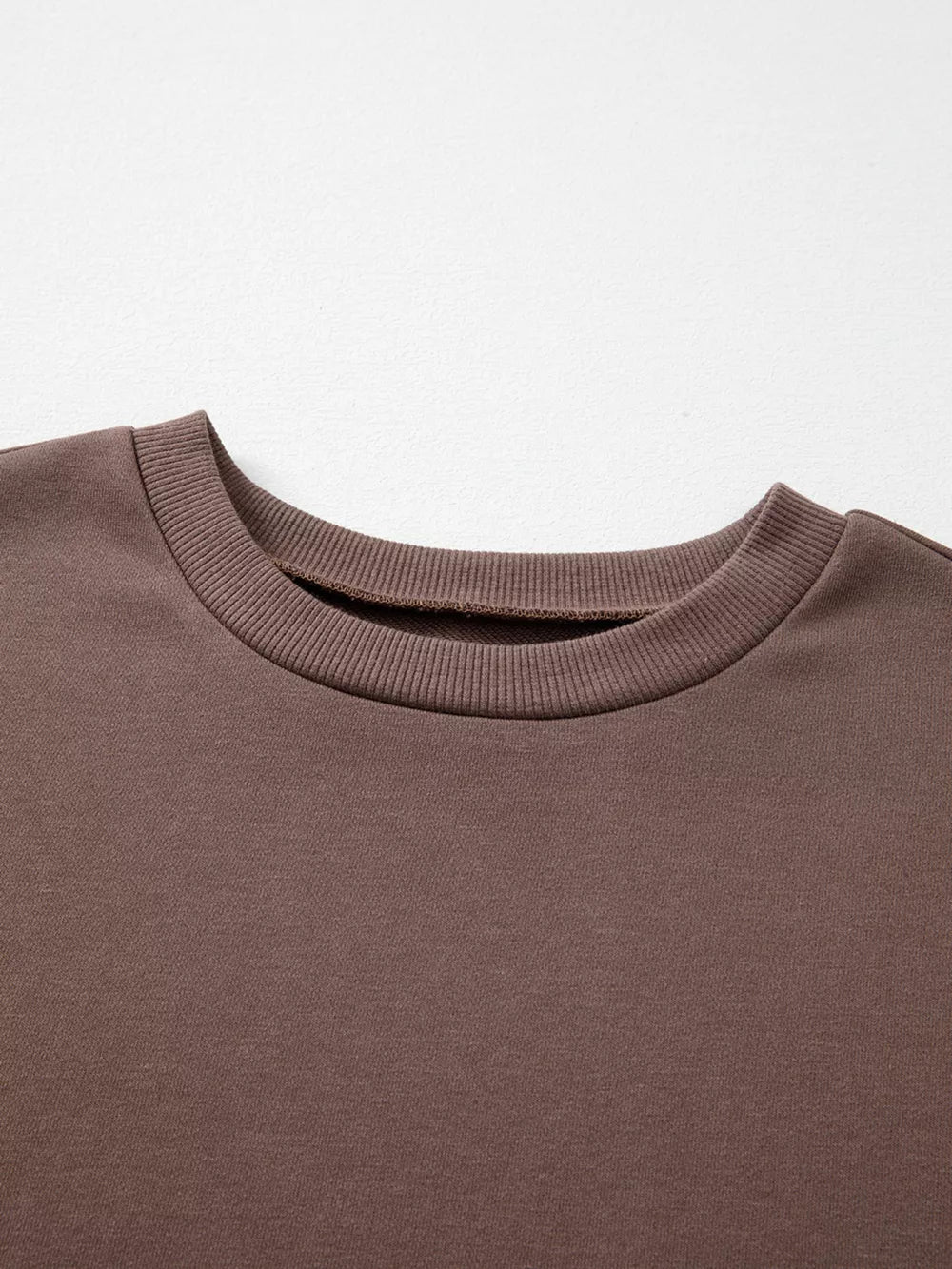 Color Block Drop Shoulder Pullover Sweatshirt in Coffee Brown, fit detail