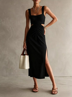 Ruched Cut-out Midi Dress in Khaki, alternate angle
