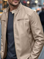 Men's Full Size Faux Leather Bomber Jacket, editorial view