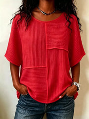 Full Size Texture Round Neck Half Sleeve Blouse, product detail